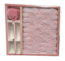 SET LIBRETA ROSAS PELUCHE CON LAPICERA POMPON