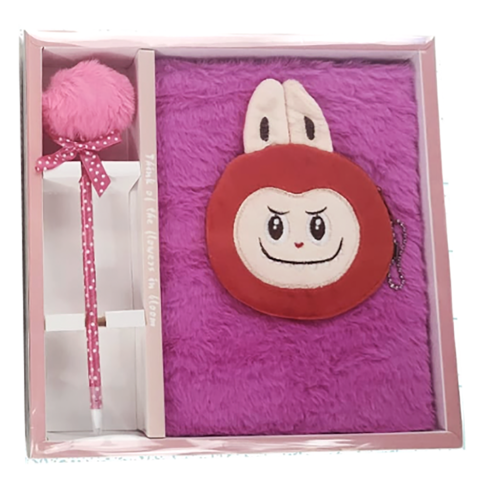 SET LIBRETA LABUBU PELUCHE CON BOLSILLO CON LAPICERA POMPON