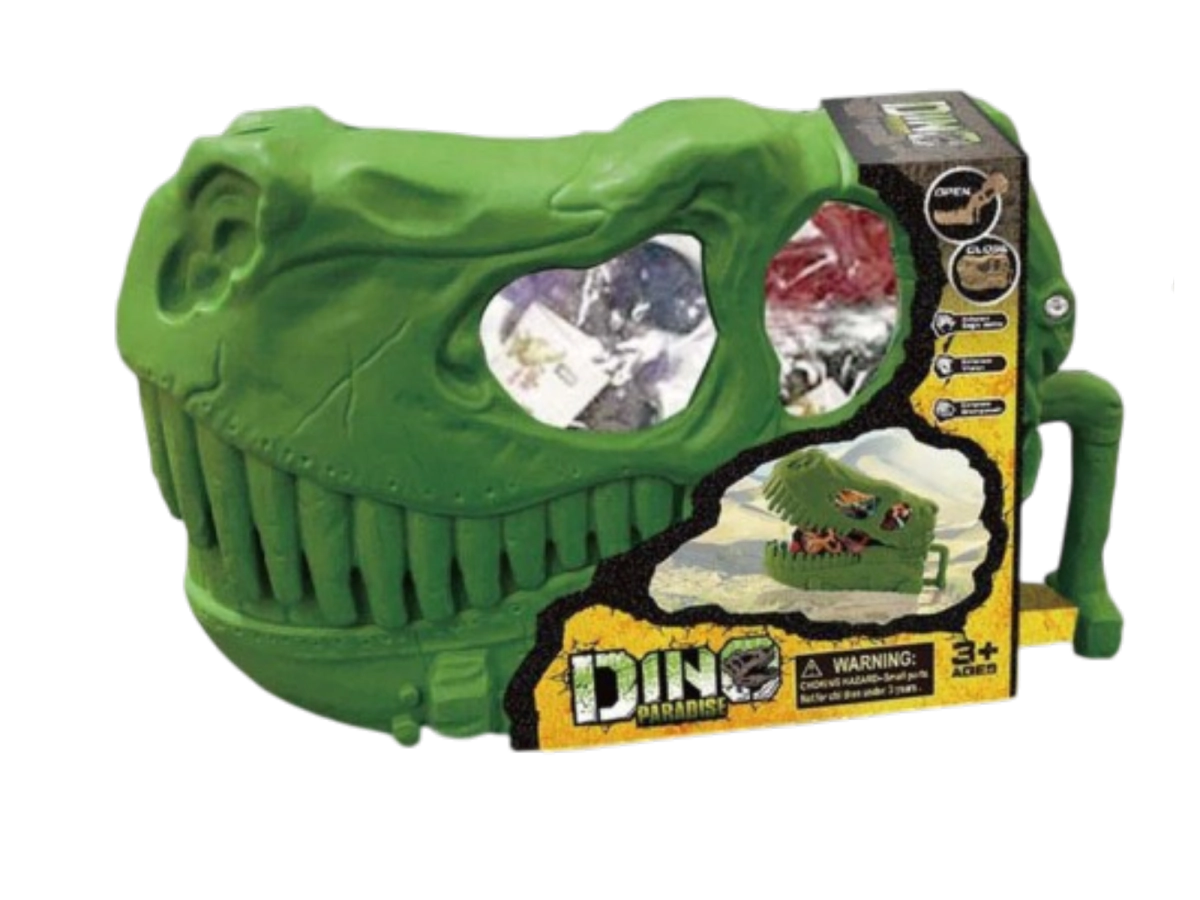 CABEZA DE DINO CON PERSONAJES Y ACC