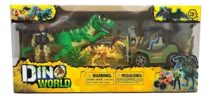 SET DINOSAURIO VEHICULO + PERSONAJE CON LUZ Y SONIDO