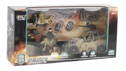 SET MILITAR CON JEEP, MOTO, HELICOPTERO Y ACCESORIOS