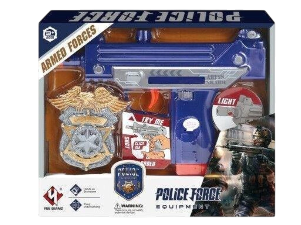 PISTOLA POLICIA CON LUZ Y SONIDO DE DISPAROS CON ACCESORIOS