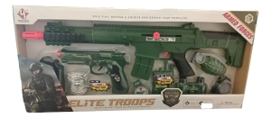SET PISTOLA MILITAR CON SONIDO DE DISPAROS + ACCESORIOS
