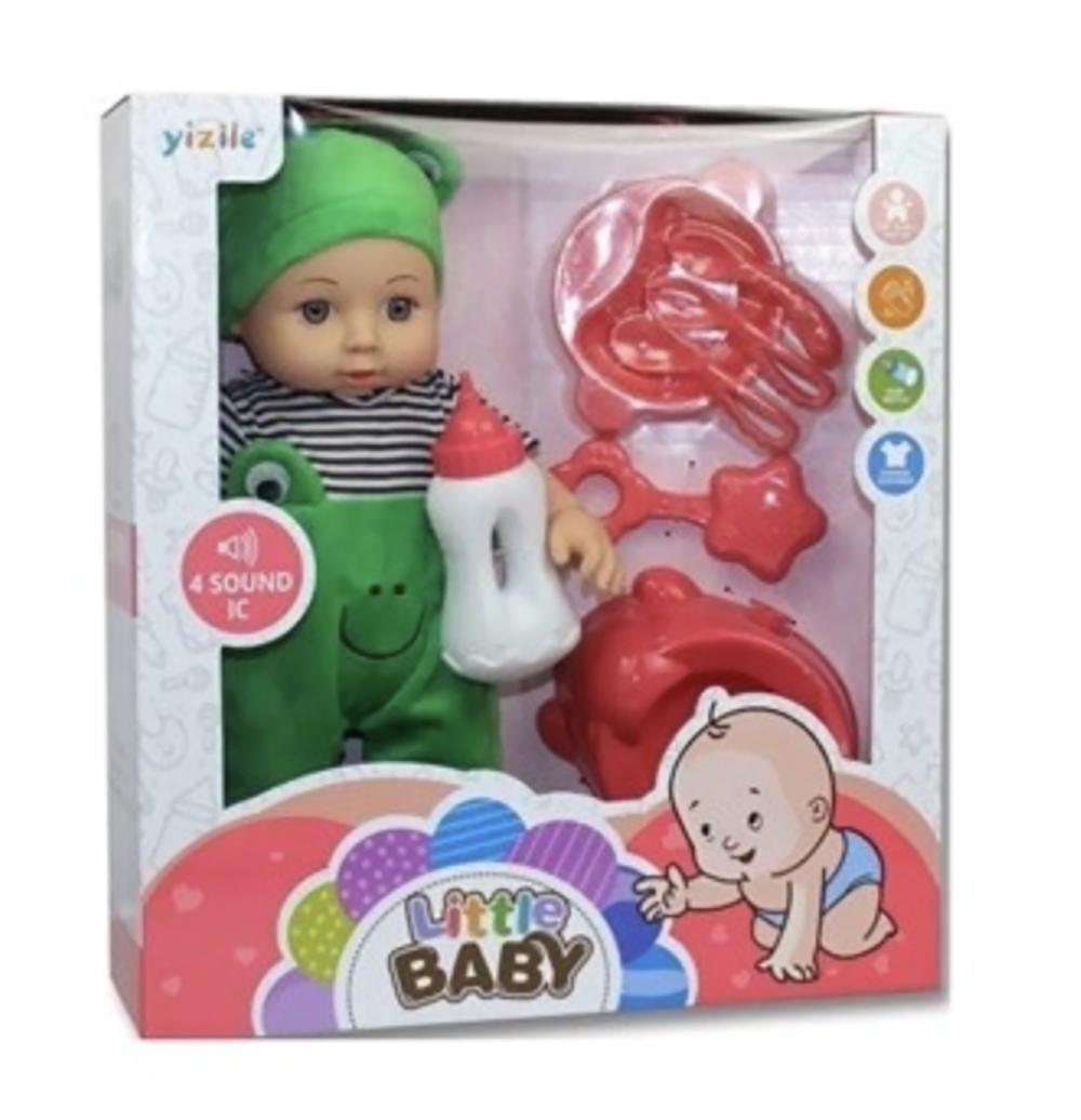 BEBE CON PELELA, MAMADERA Y ACCESORIOS
