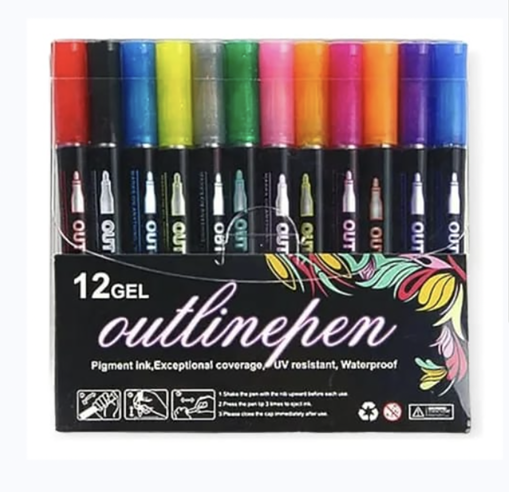 SET MARCADORES GEL PLATEADO CON COLOR x 12