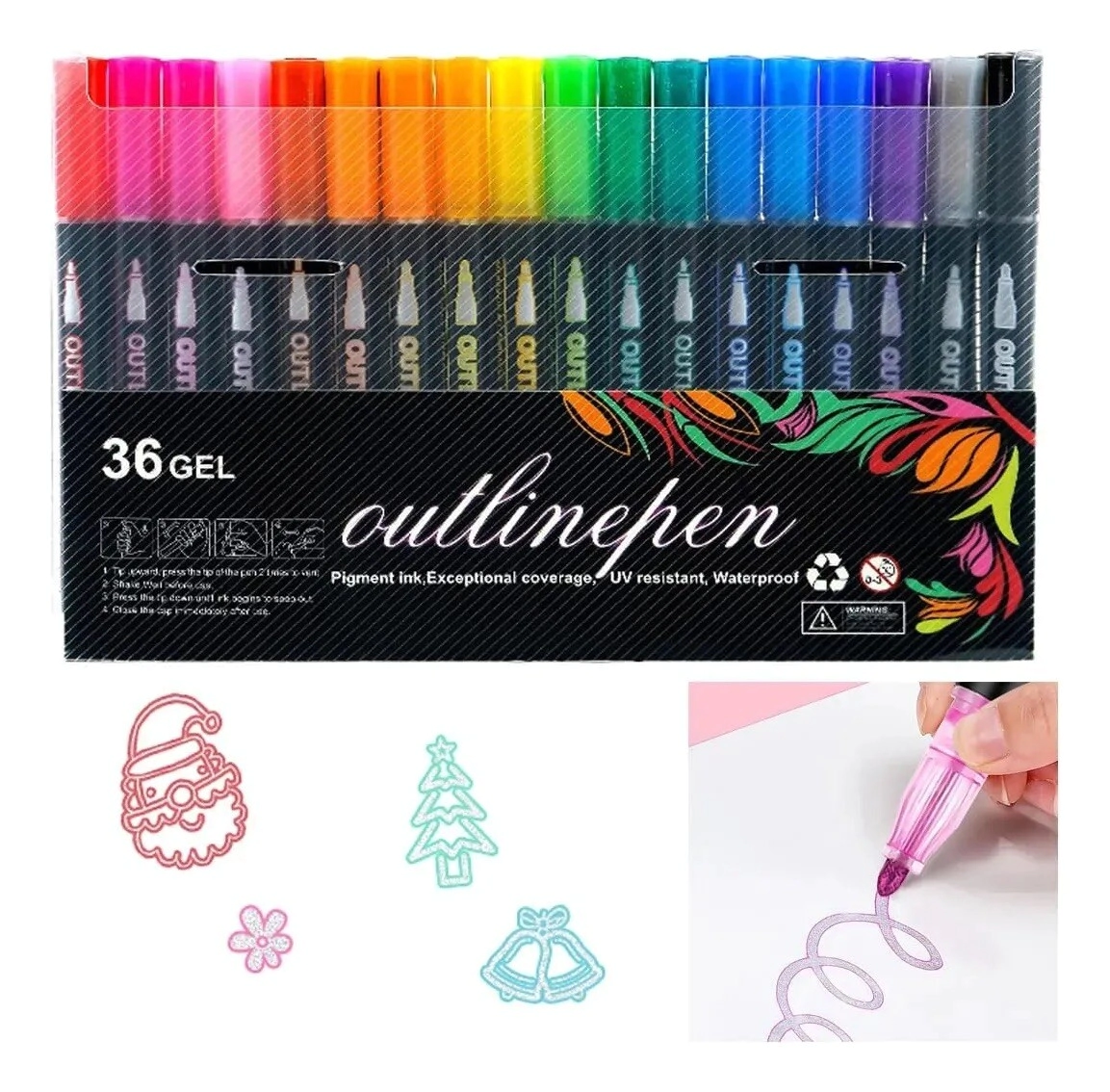 SET MARCADORES GEL PLATEADO CON COLOR x 36