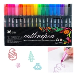 SET MARCADORES GEL PLATEADO CON COLOR x 36