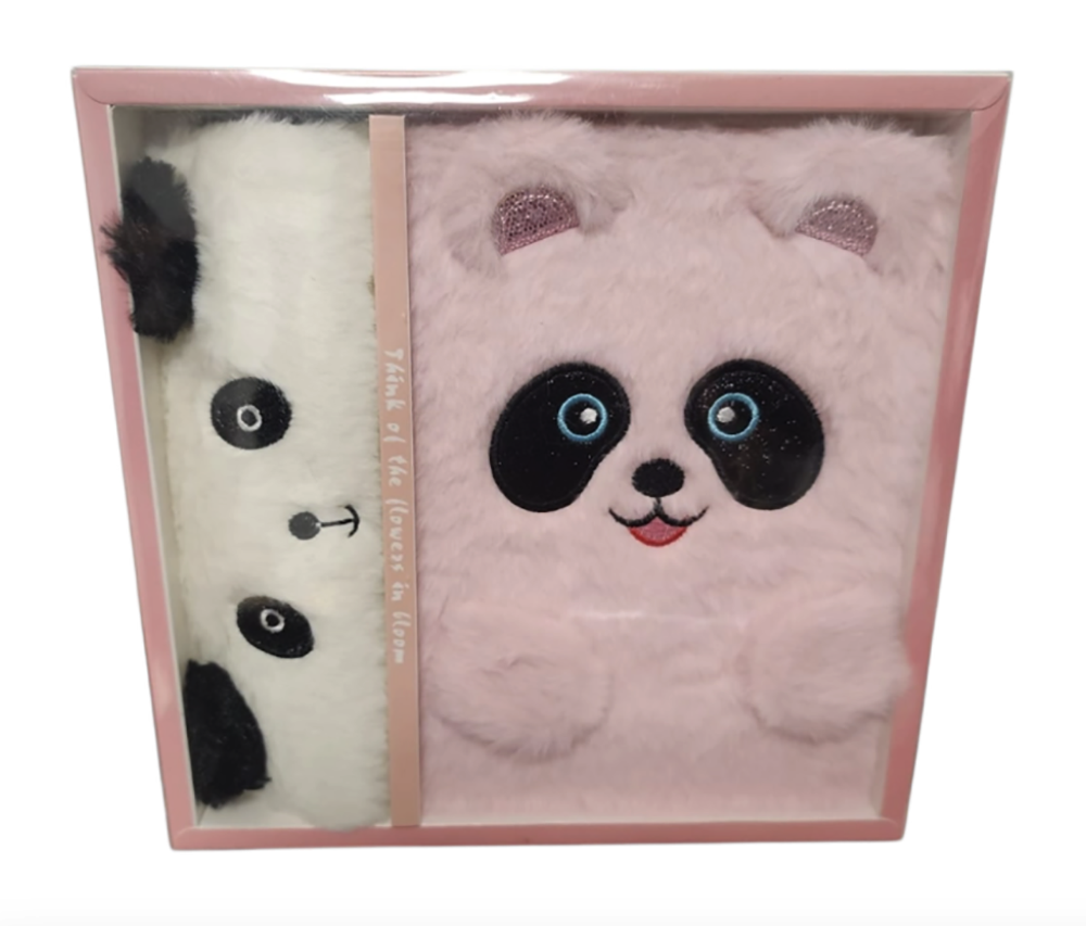 SET LIBRETA CON CARTUCHERA PELUDA PANDA