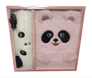 SET LIBRETA CON CARTUCHERA PELUDA PANDA