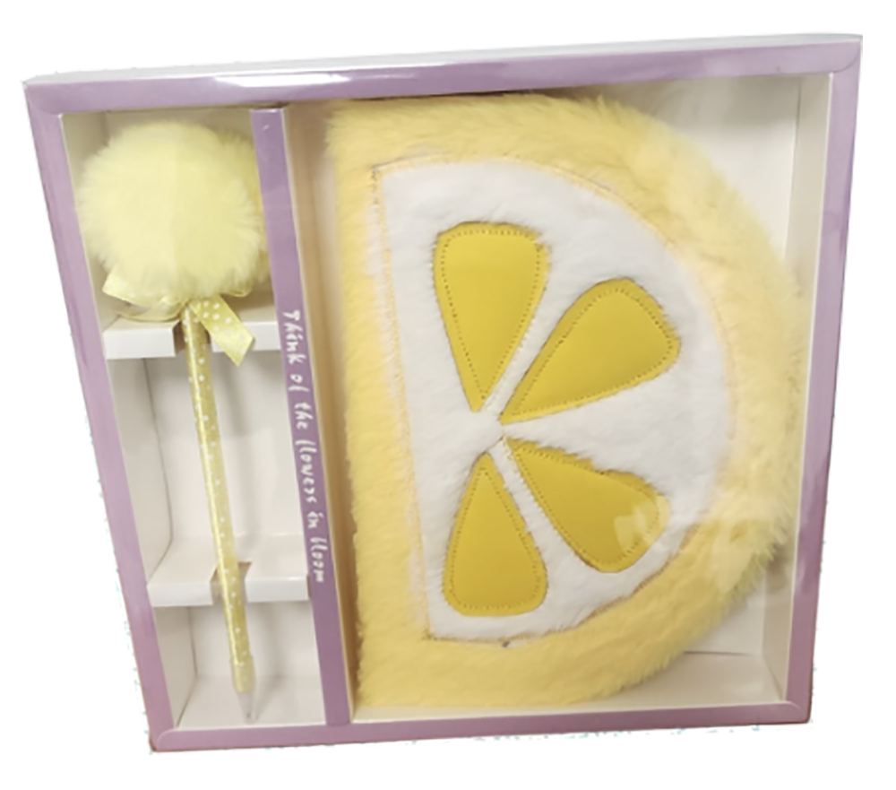 SET LIBRETA SEMICIRCULO PELUDA CON LAPICERA POMPON