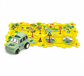 Pista de autos en bloques de contruccion Dinosaurio