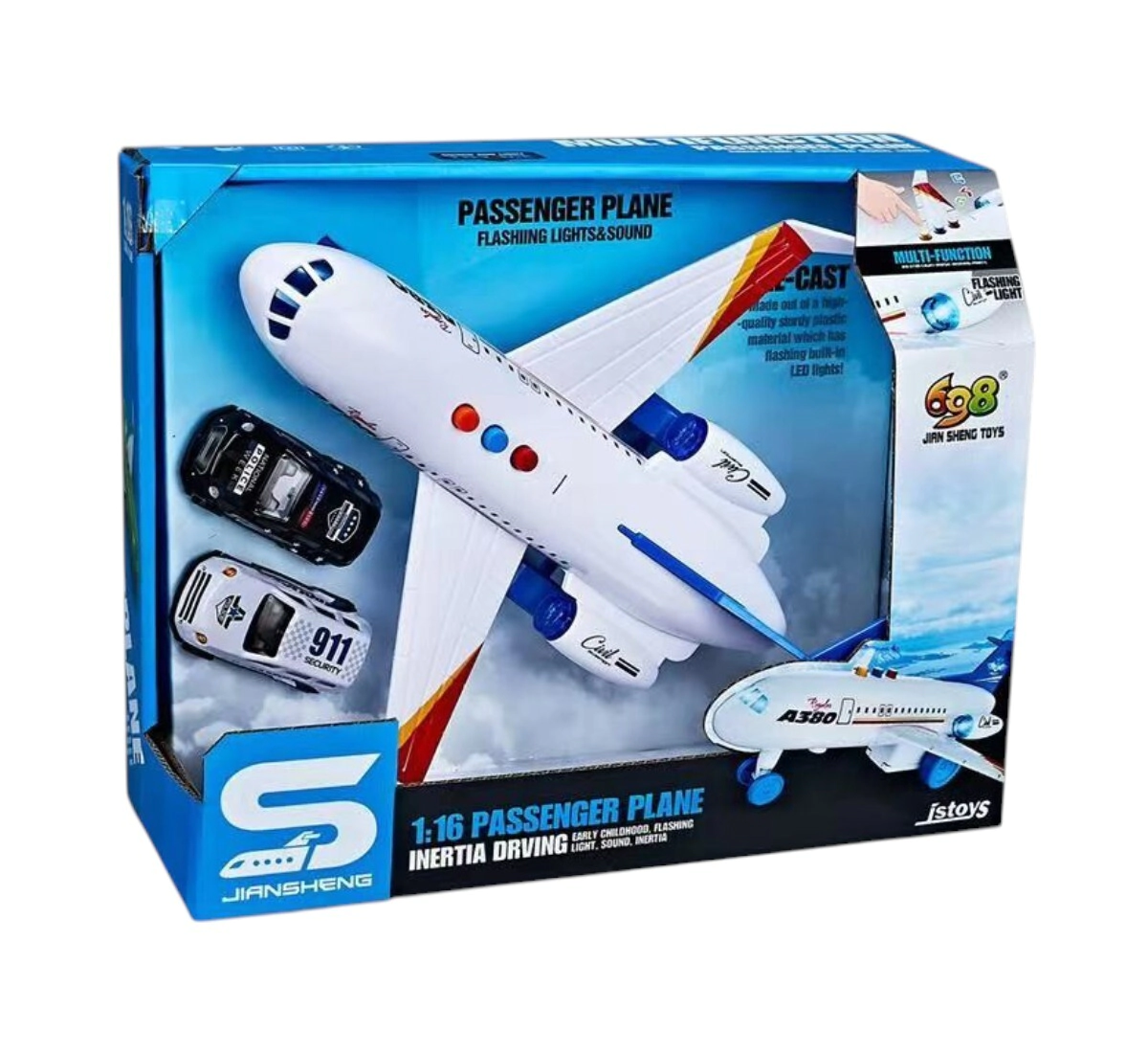 Avion con luz y sonido + 2 autos